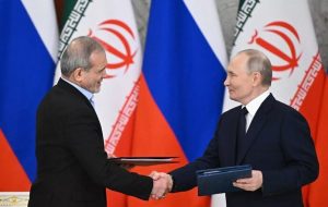 What does the Russia-Iran strategic partnership treaty encompass?