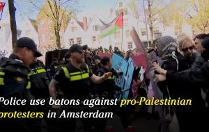 Police use batons against pro-Palestinian protesters in Amsterdam Police use batons against pro-Palestinian protesters in Amsterdam